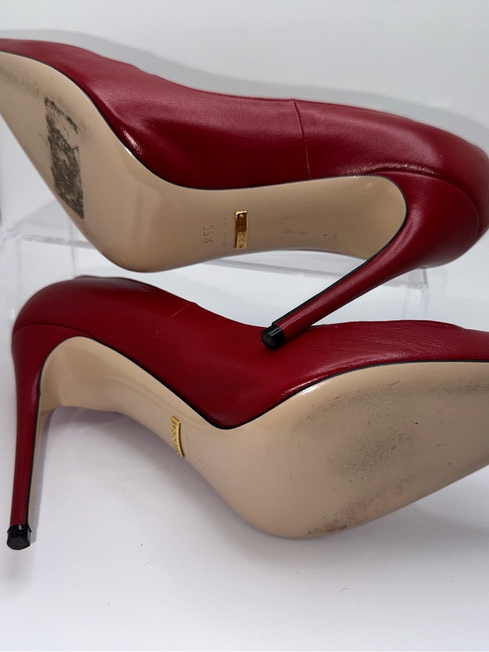 Gucci Malaga Kid Leather Double Strap Pumps Heels Red 39.5 - Picture 9 of 13